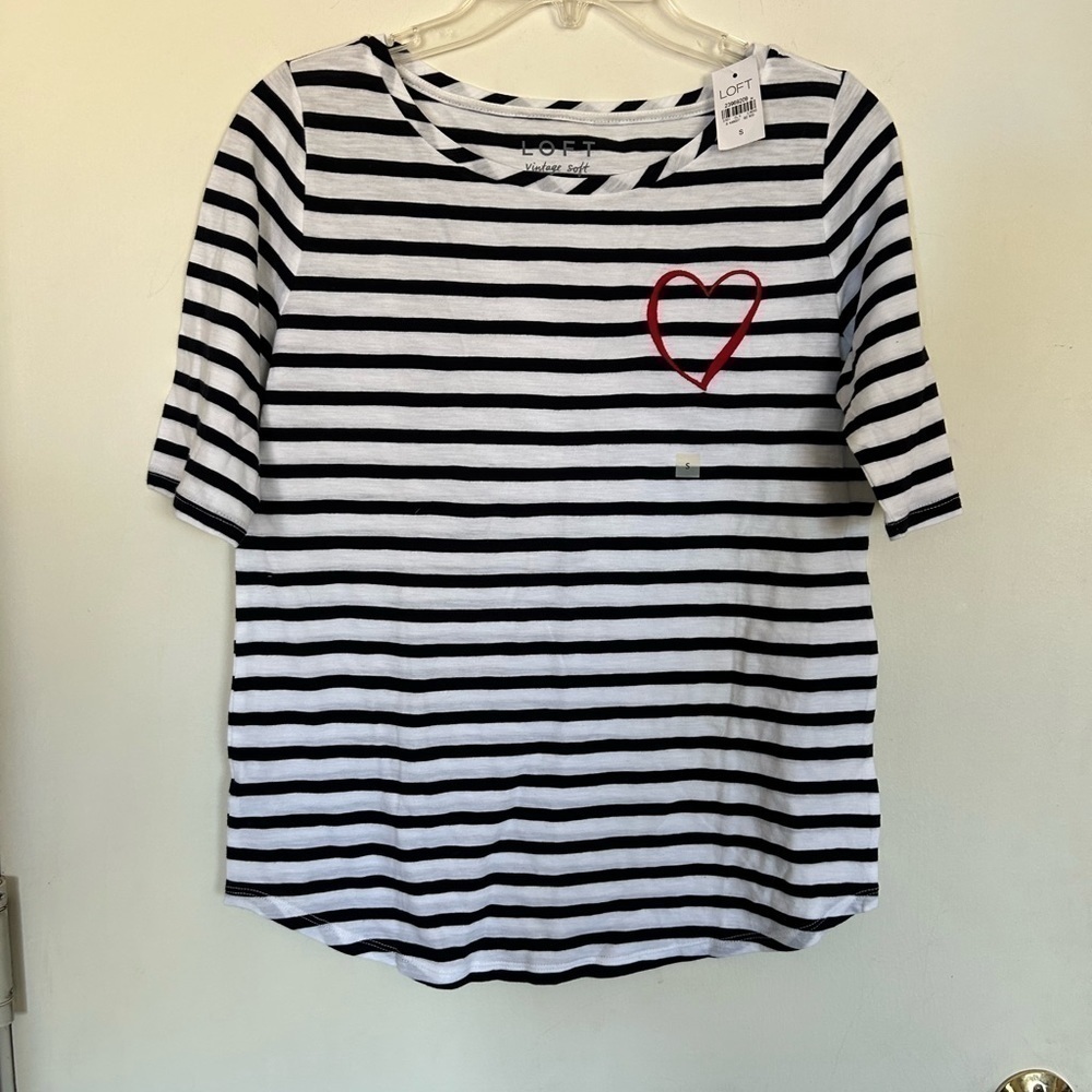 Loft Small 100% cotton nautical blue and white stripped shirt  ❤️ embroidered